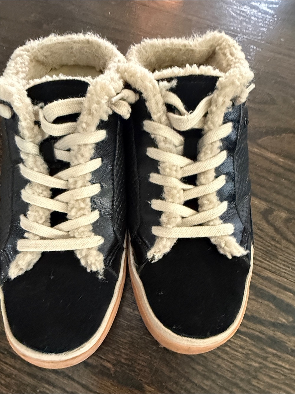 Ladies Black Suede sneakers with Cream Sherpa Lining / slip in. Dolce vita.